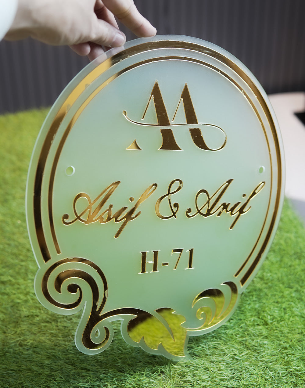 Luxury 3D Gold Name Plate on Frosted Acrylic – Perfect for Home Entrances