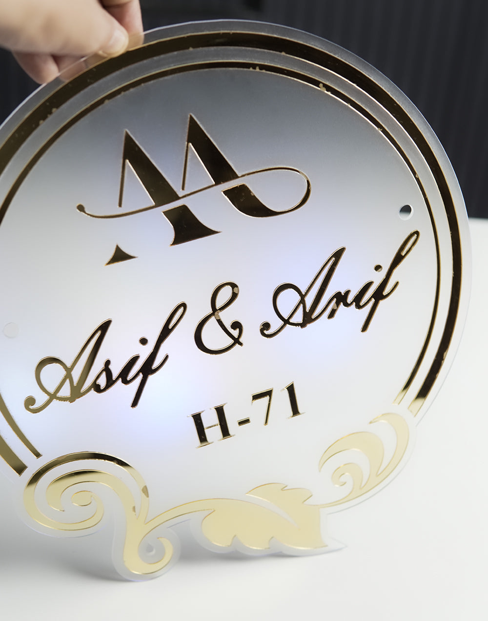 Luxury 3D Gold Name Plate on Frosted Acrylic – Perfect for Home Entrances
