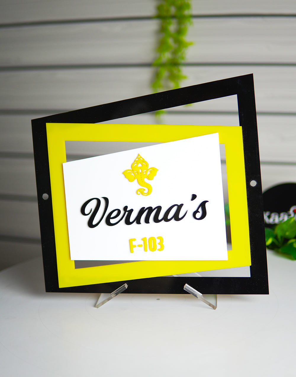 Multi-Frame Design Yellow Acrylic Name Plate – Custom Modern House Name Plate