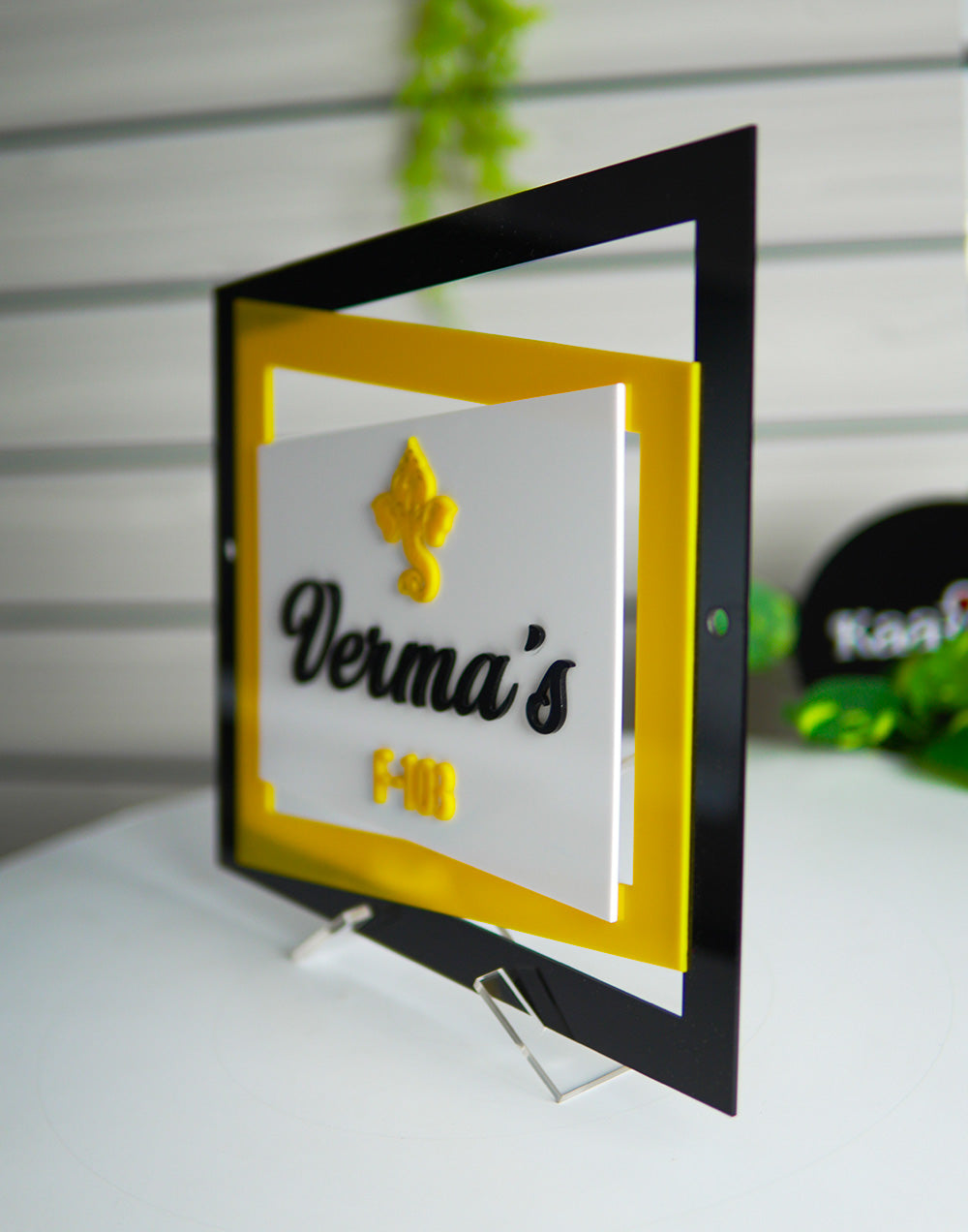 Multi-Frame Design Yellow Acrylic Name Plate – Custom Modern House Name Plate