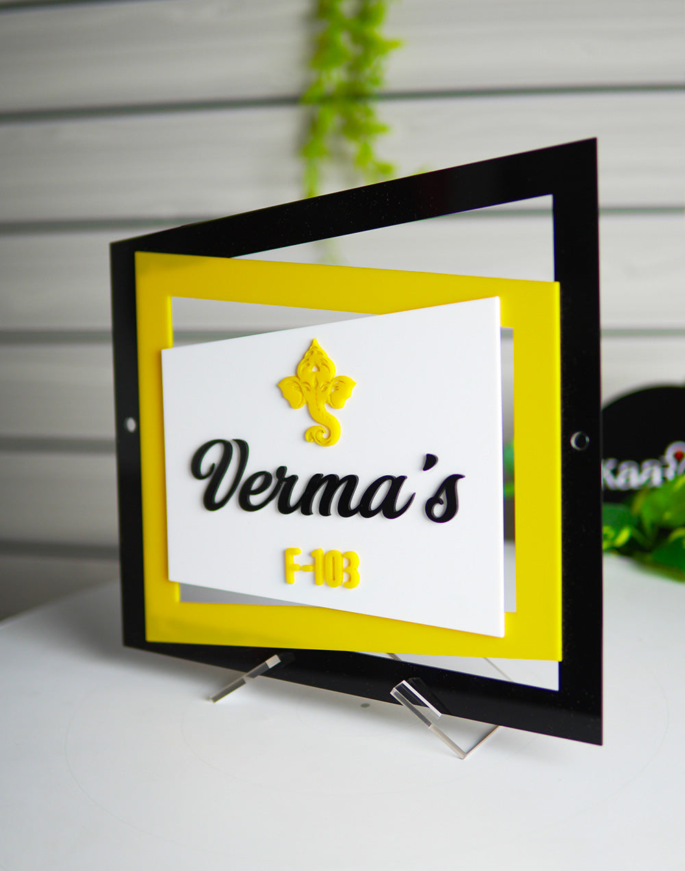 Multi-Frame Design Yellow Acrylic Name Plate – Custom Modern House Name Plate
