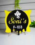 Water Drop Style Yellow Acrylic Name Plate – Personalized Modern Home Sign