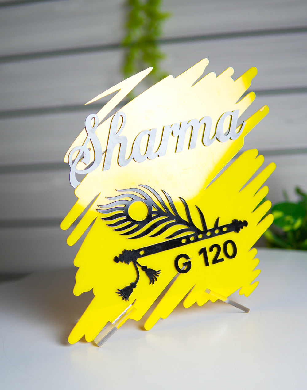 Brushstroke Design Yellow Acrylic Name Plate – Personalized House Name Board