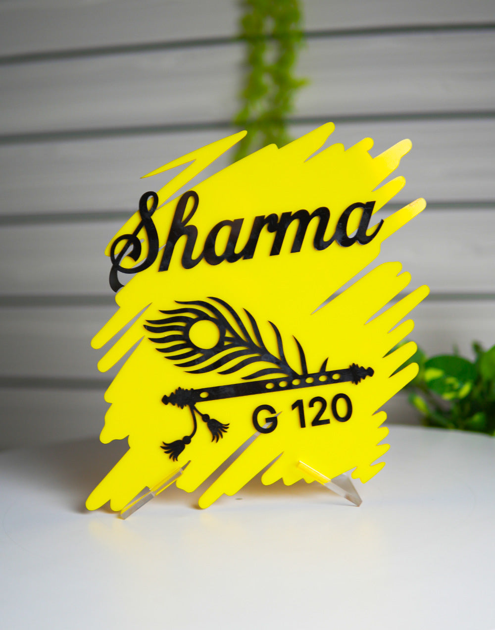 Brushstroke Design Yellow Acrylic Name Plate – Personalized House Name Board