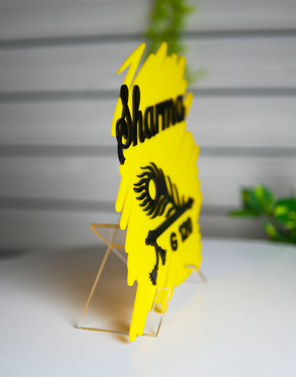Brushstroke Design Yellow Acrylic Name Plate – Personalized House Name Board