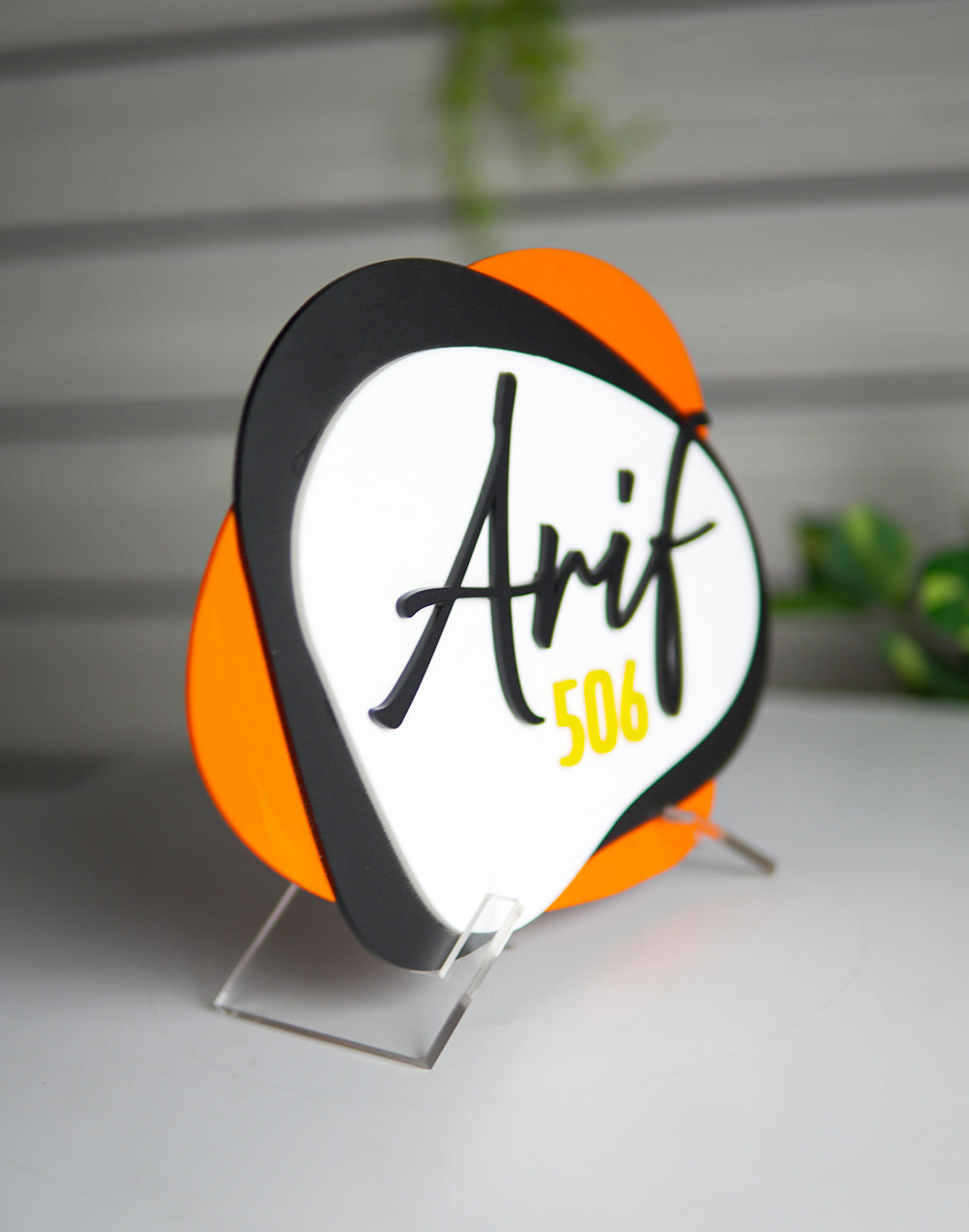 Premium 3-Layer Orange and Black Acrylic Name Plate – Custom Modern Door Sign
