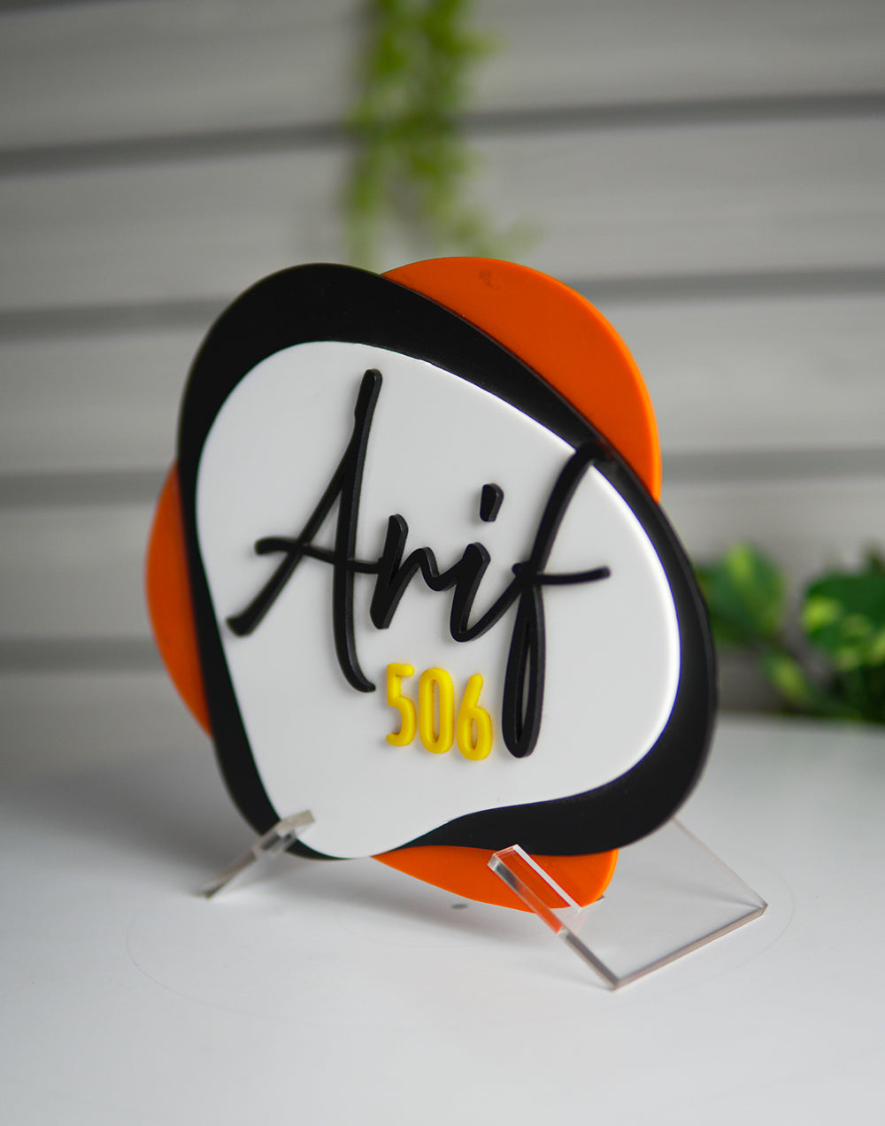 Premium 3-Layer Orange and Black Acrylic Name Plate – Custom Modern Door Sign