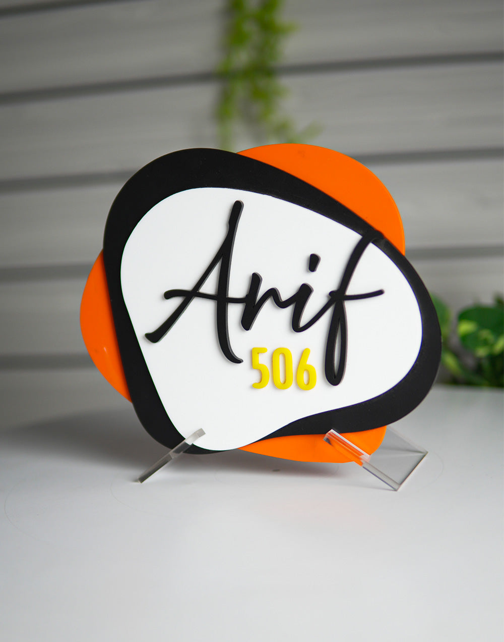 Premium 3-Layer Orange and Black Acrylic Name Plate – Custom Modern Door Sign