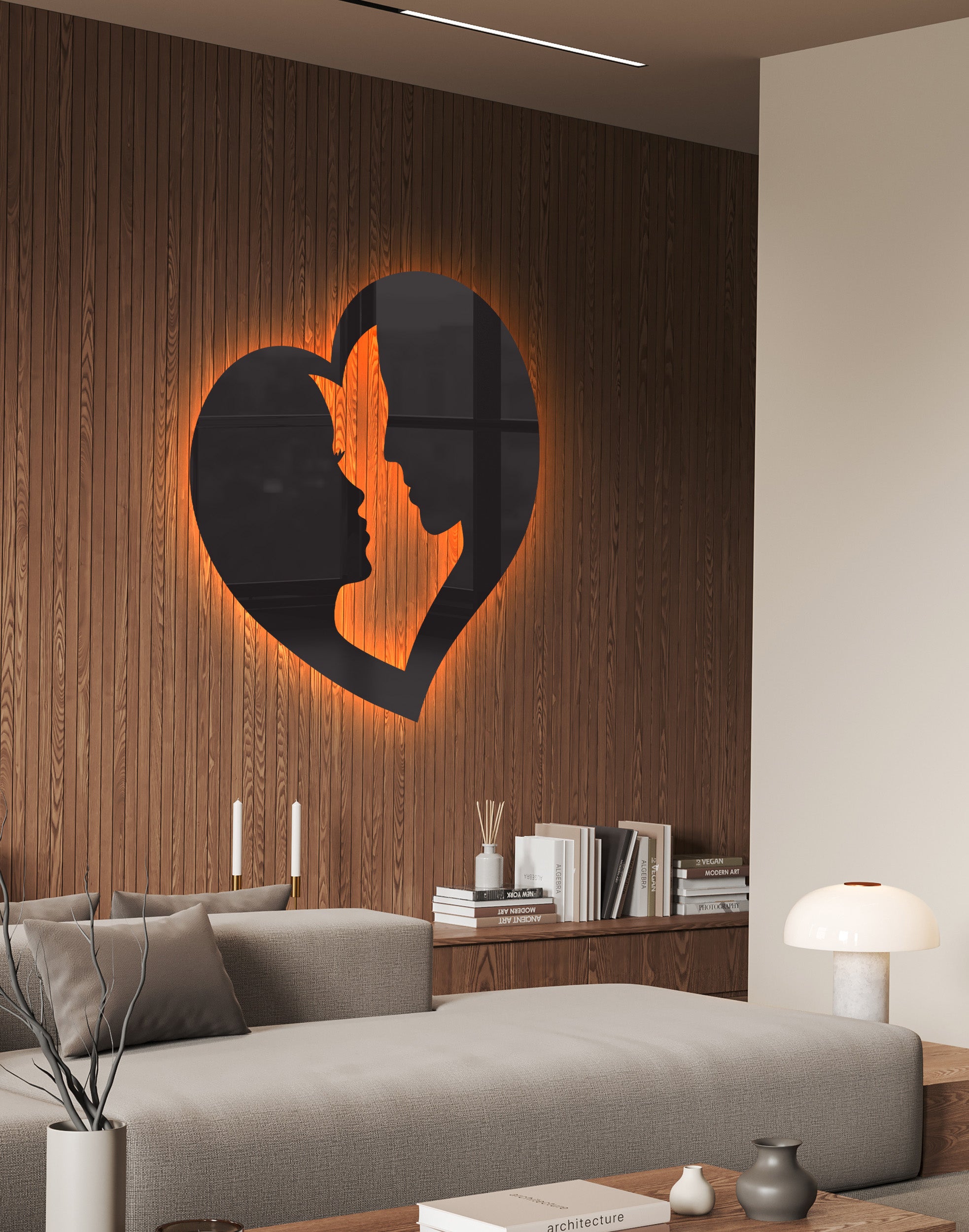 Romantic Couple Silhouette in Heart Shape – Premium Acrylic Wall Art