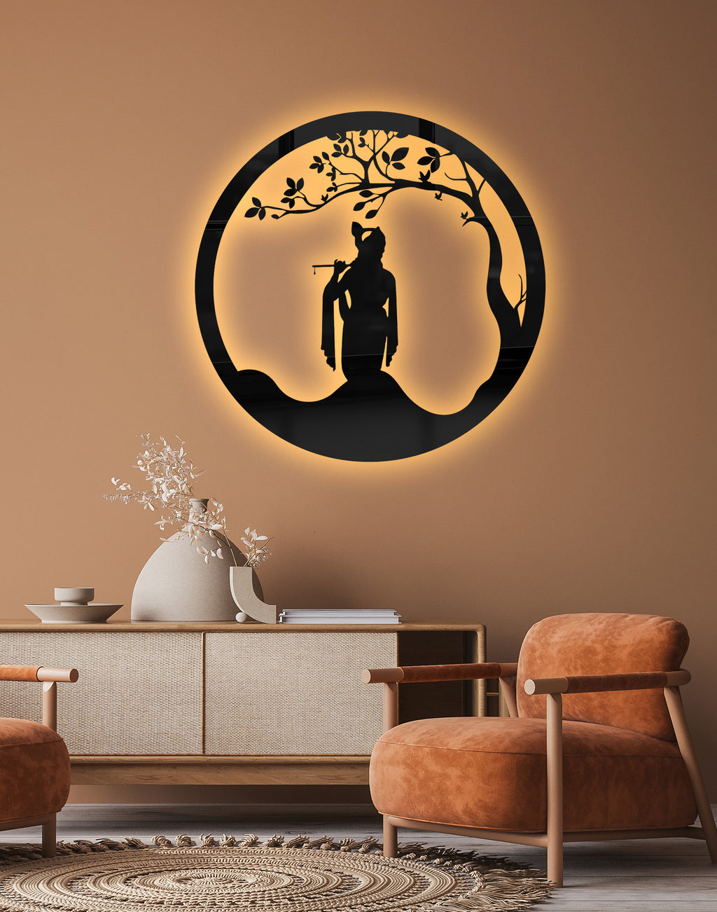 Ethereal Krishna Flute Art – Luxury Acrylic Wall Art