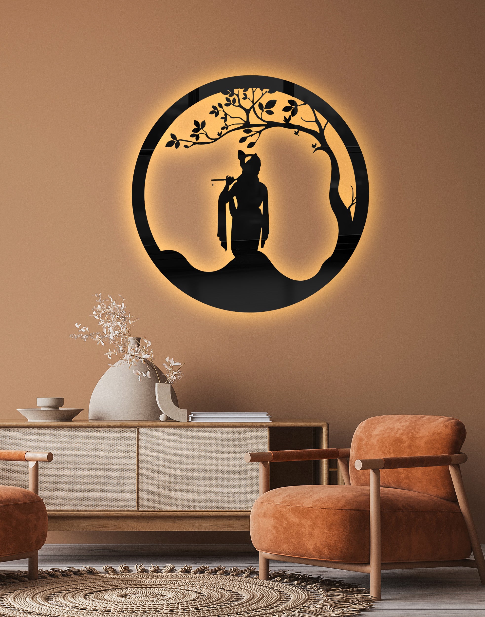 Ethereal Krishna Flute Art – Luxury Acrylic Wall Art