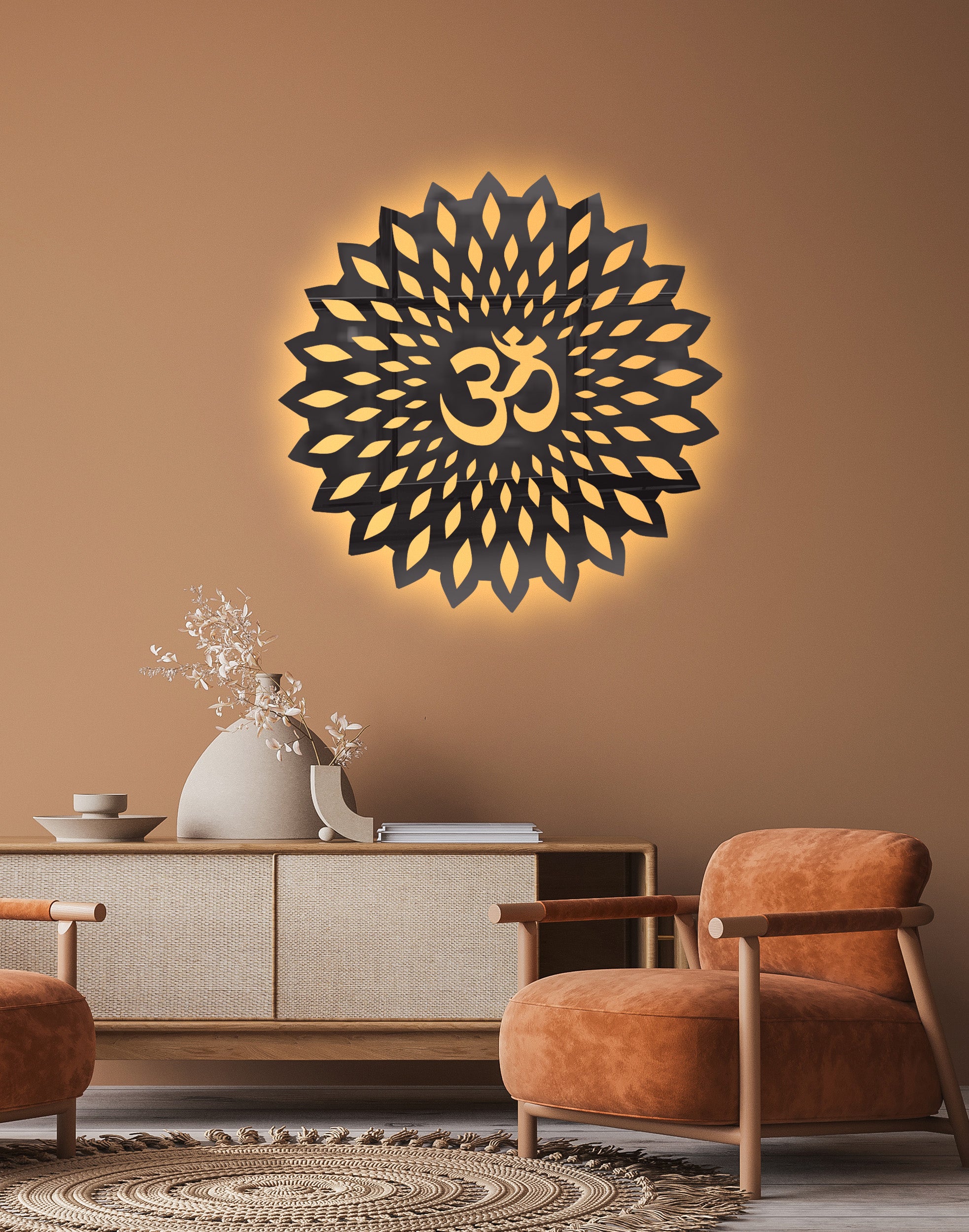 Minimalist Om Symbol Silhouette - Modern Spiritual Acrylic Wall Art