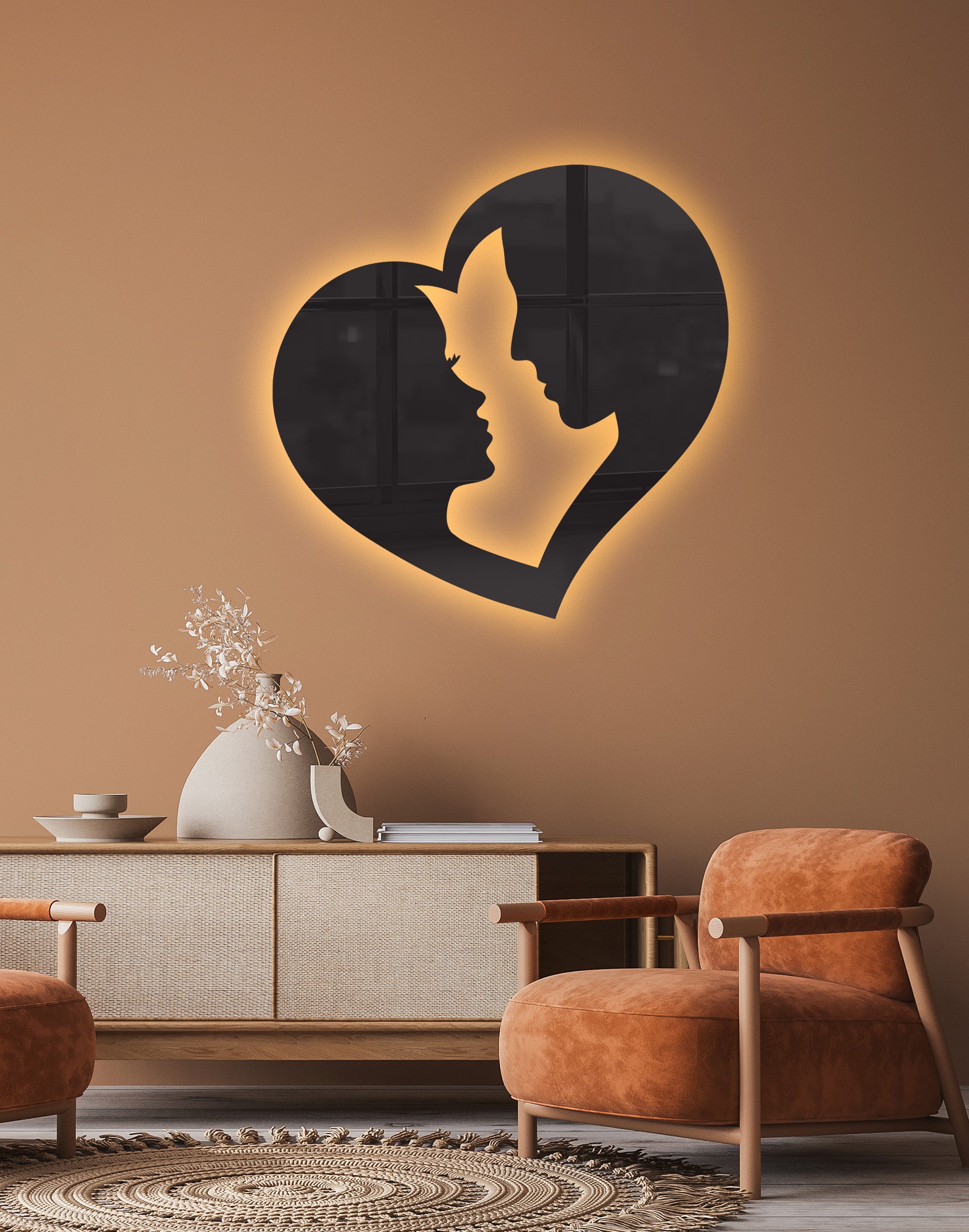 Romantic Couple Silhouette in Heart Shape – Premium Acrylic Wall Art
