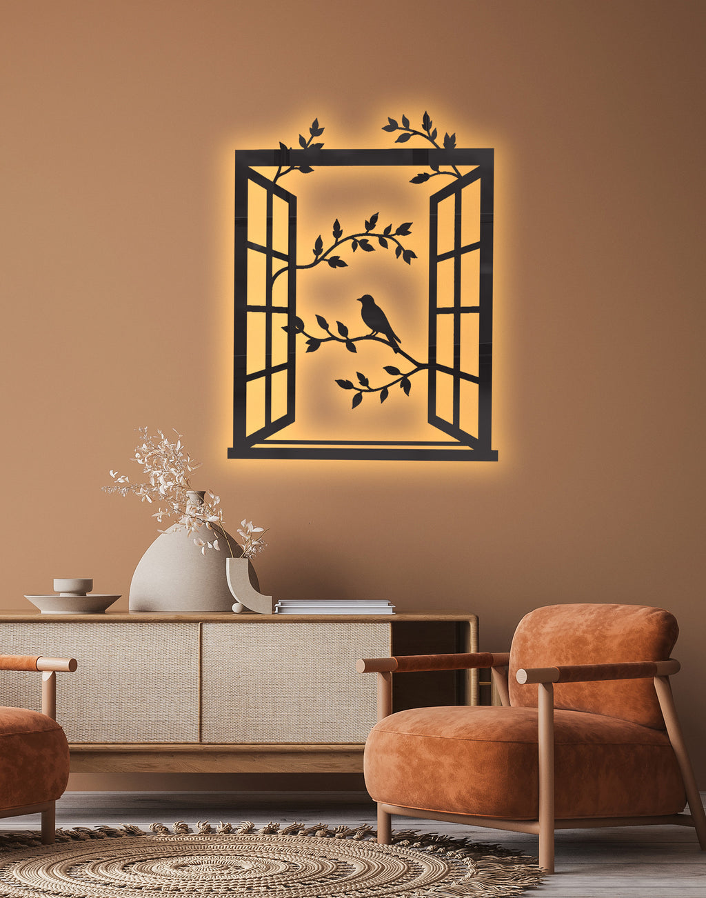 window & birds silhouette – Premium Acrylic Wall Art