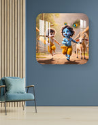 Playing Krishna Round Acrylic Wall Art