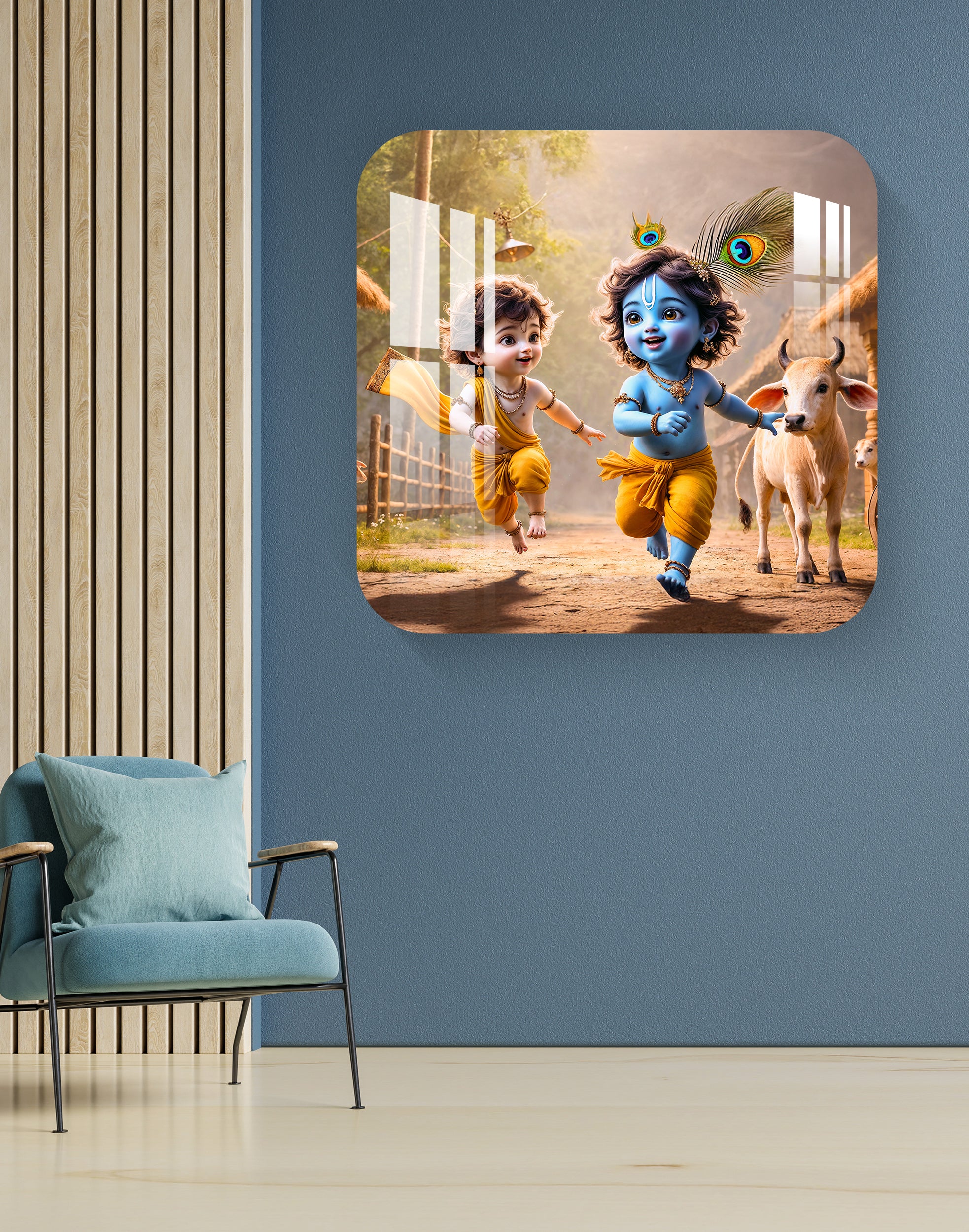 Playing Krishna Round Acrylic Wall Art