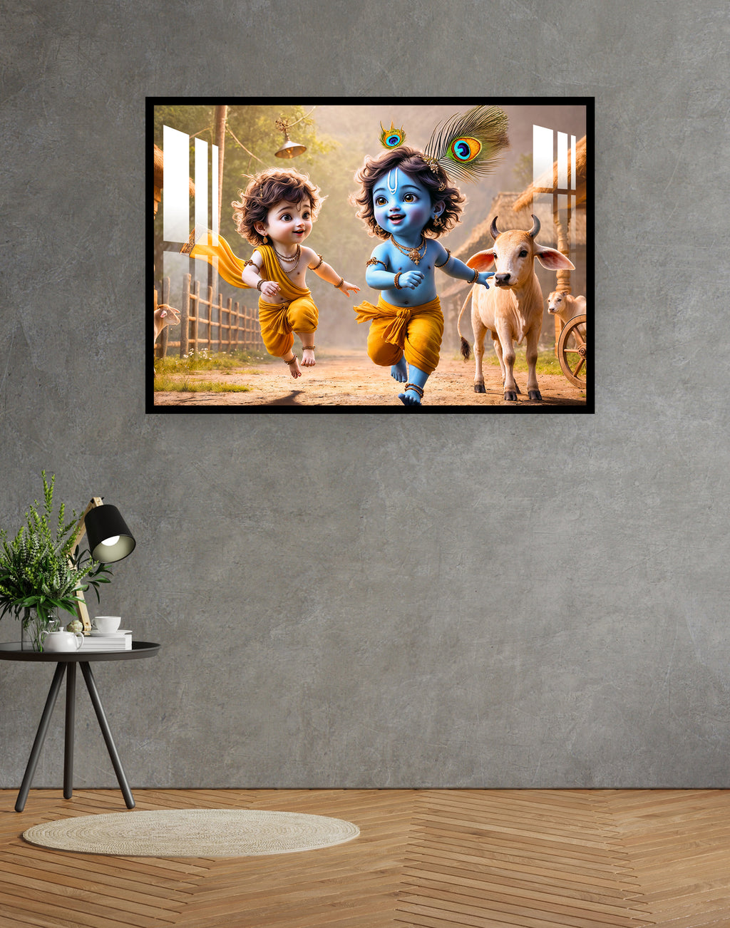 Playing Krishna Round Acrylic Wall Art