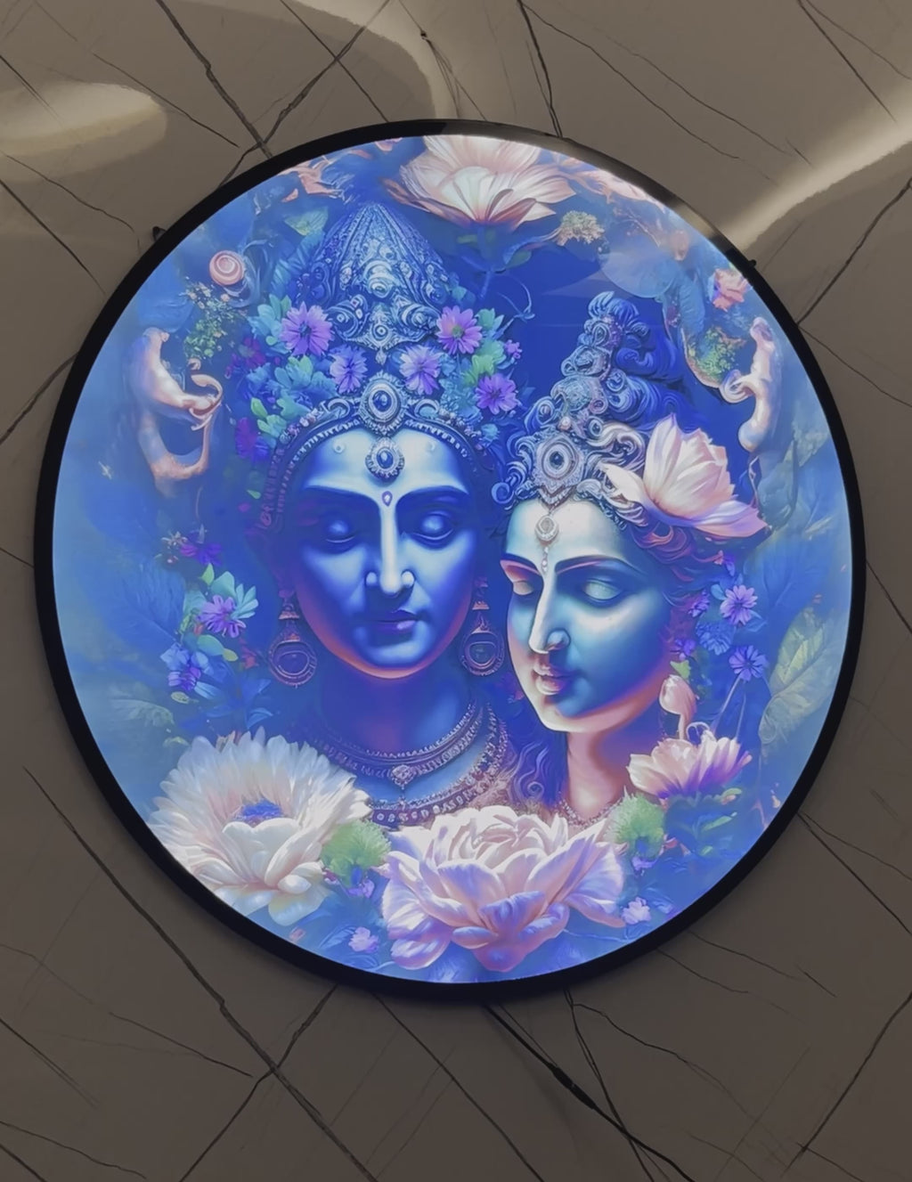 Radha Krishna Round Acrylic Wall Art – Perfect for Home & Office