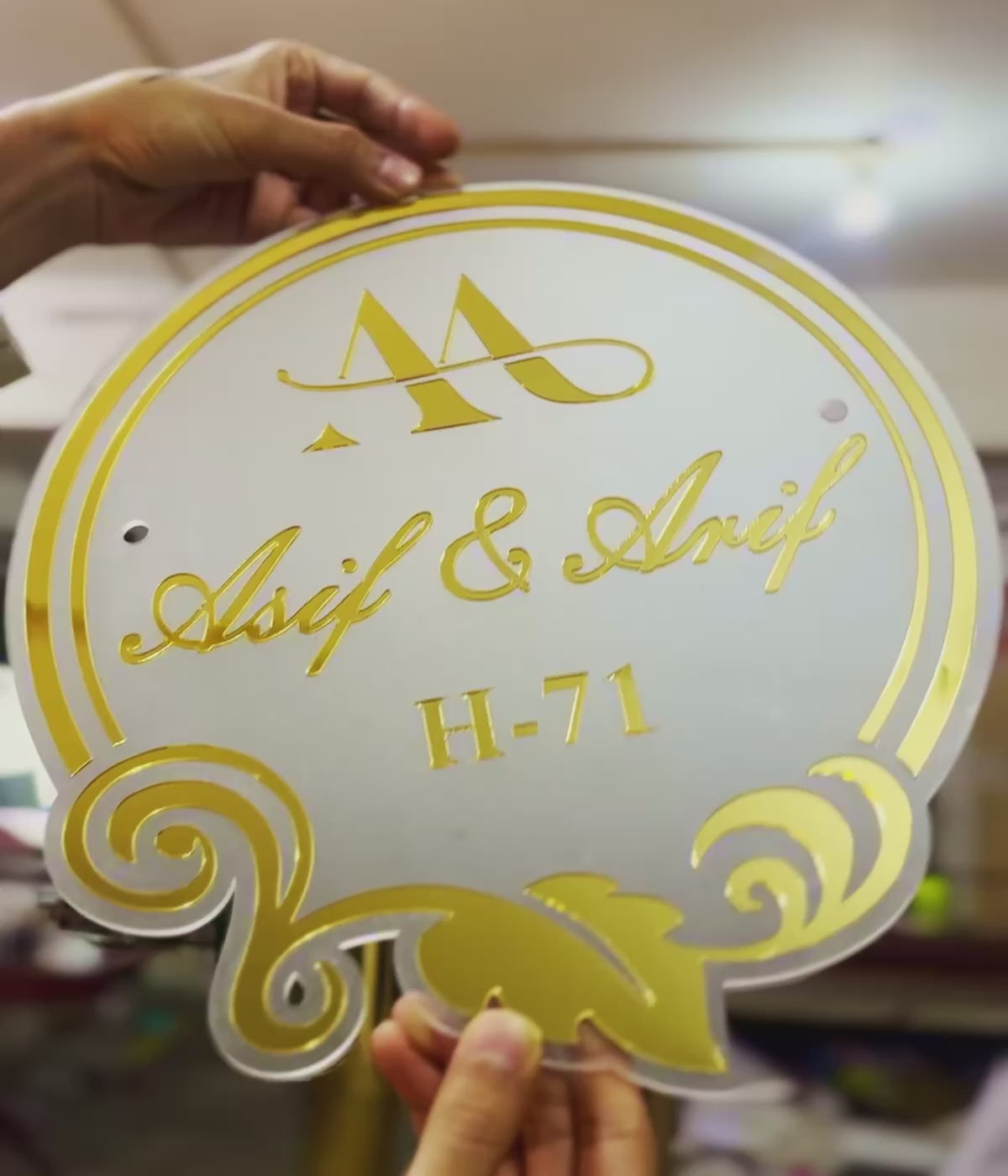 Luxury 3D Gold Name Plate on Frosted Acrylic – Perfect for Home Entrances