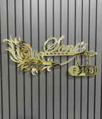 Elegant Morpankh with Flute Gold Acrylic Custom Name Plate for Home