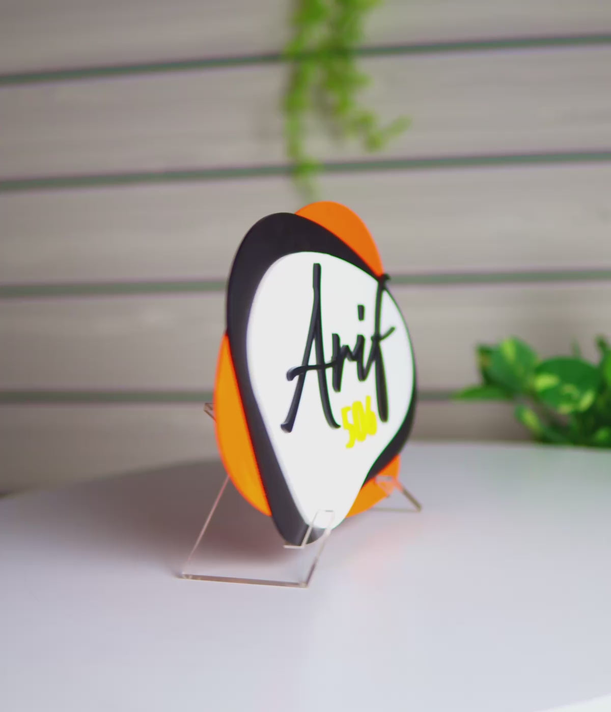 Premium 3-Layer Orange and Black Acrylic Name Plate – Custom Modern Door Sign