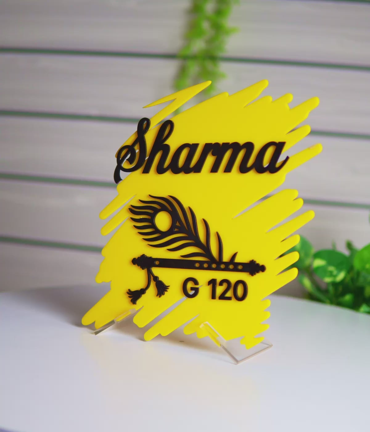Brushstroke Design Yellow Acrylic Name Plate – Personalized House Name Board