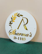Personalized Round Acrylic Nameplate - White & Gold