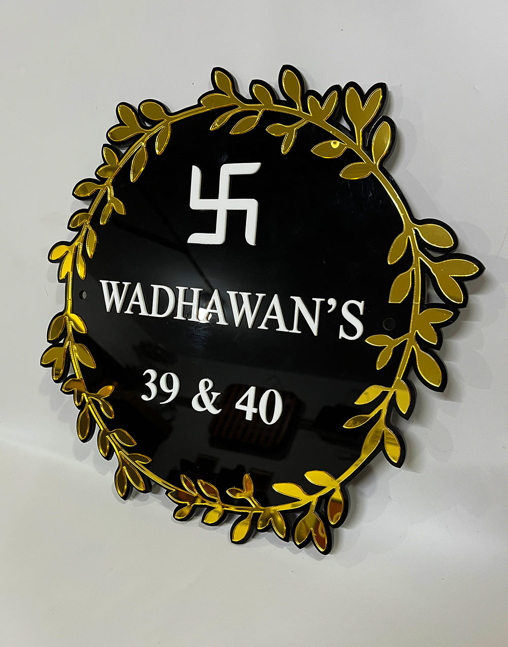 Premium Floral Black–Gold Name Plate