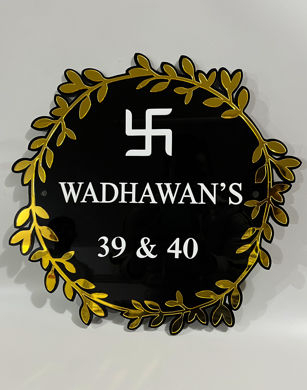 Premium Floral Black–Gold Name Plate
