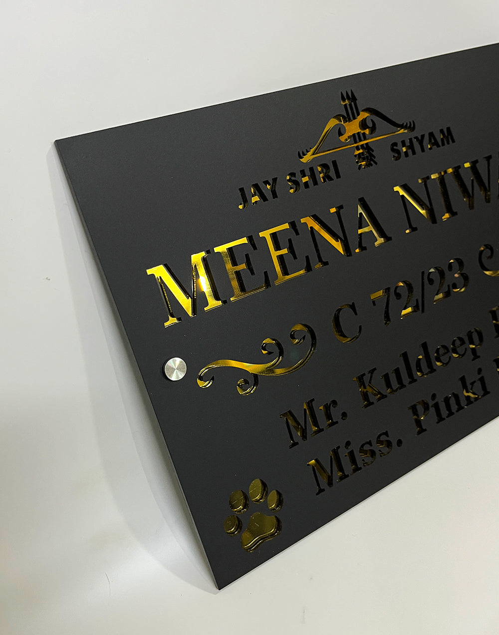 Elegant Matte Grey Personalized Name Plate with Gold Letters