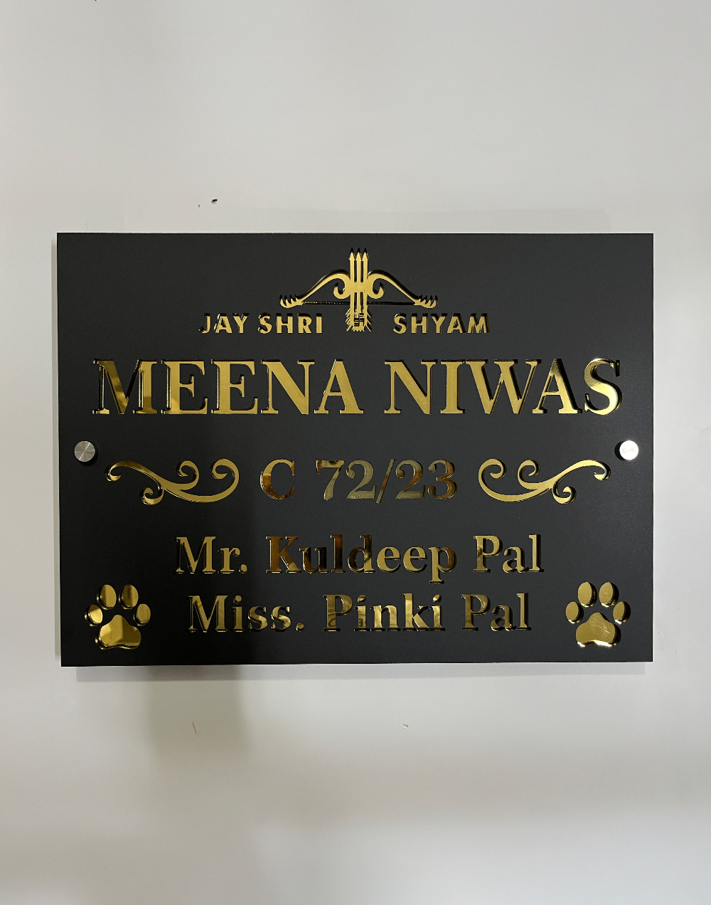 Elegant Matte Grey Personalized Name Plate with Gold Letters