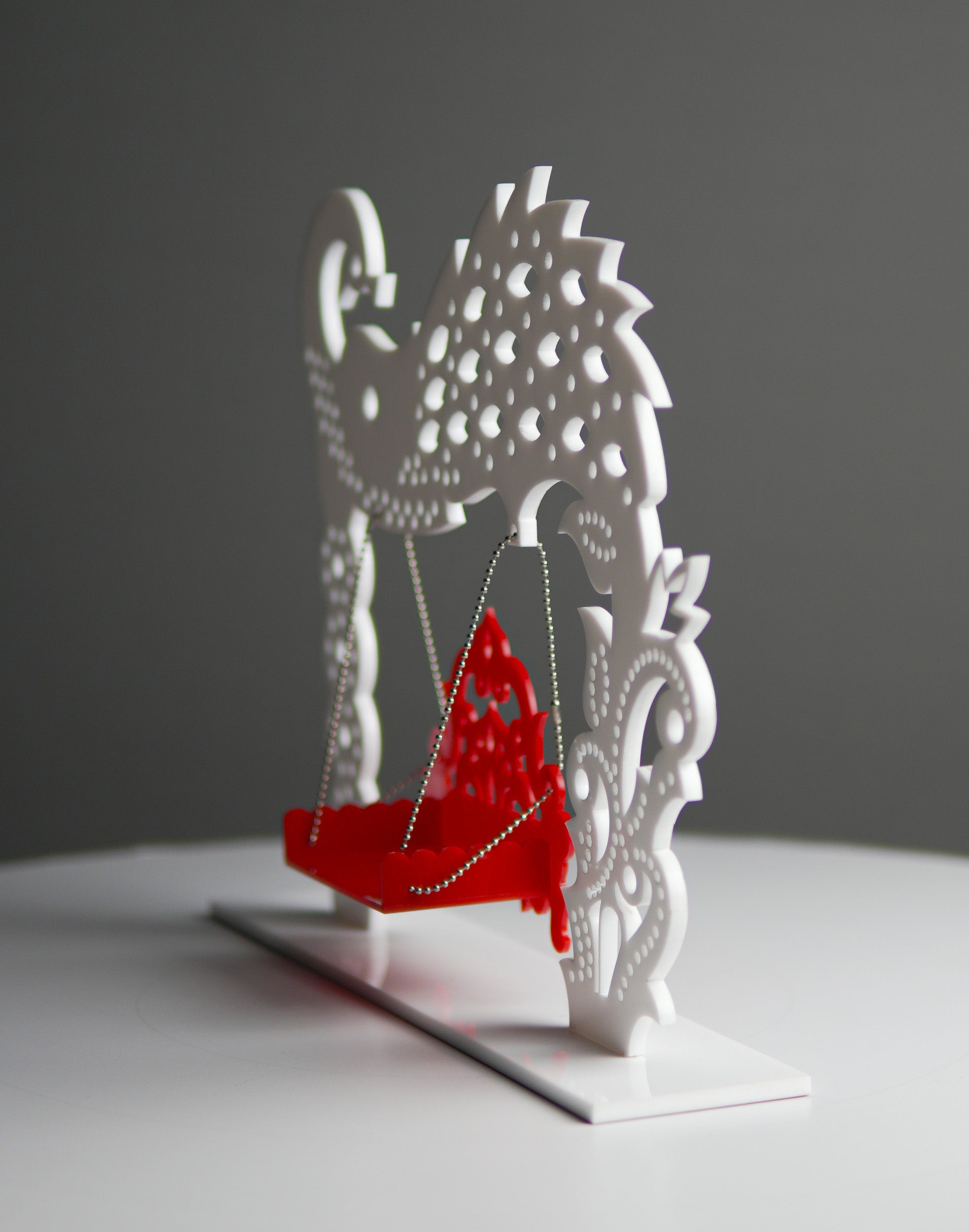Red & White Radha Krishna Acrylic Jhula – Premium Spiritual Decor