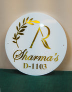 Personalized Round Acrylic Nameplate - White & Gold