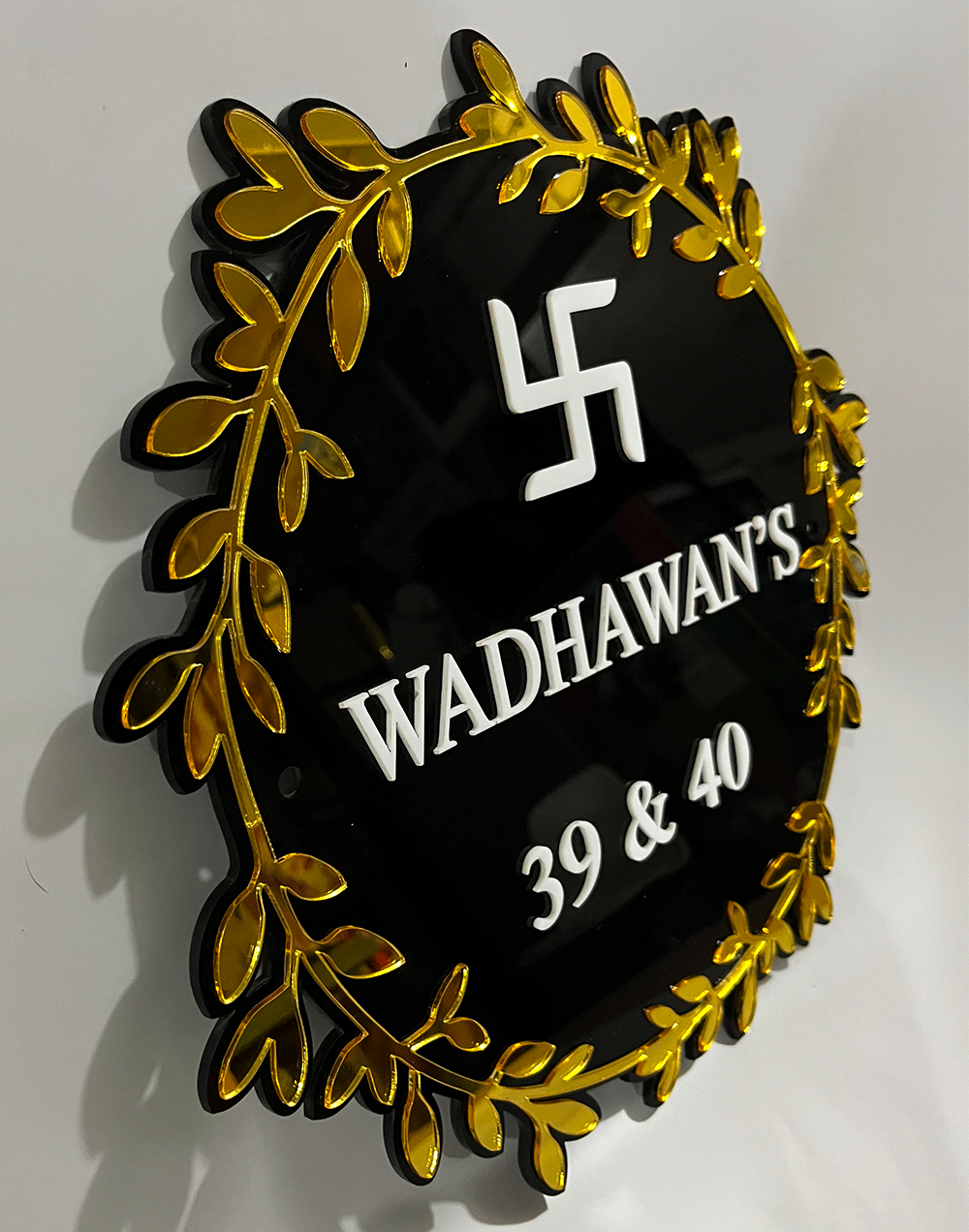 Premium Floral Black–Gold Name Plate